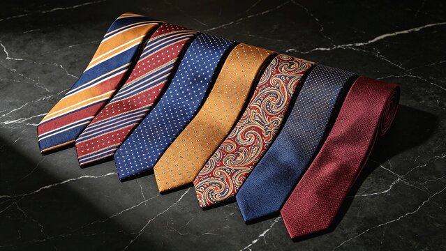 Collection of Men's Neckties Hanging on Wall Rack