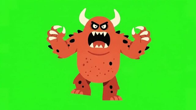 Halloween Angry Red Monster Cartoon on Green Screen
