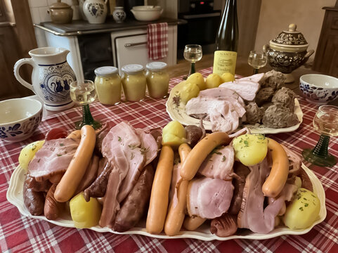 Choucroute royale sur table alsacienne 