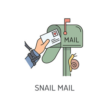 Snail mail concept with hand and mailbox illustration