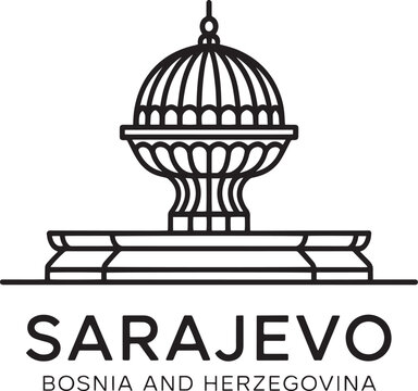 Elegant line art illustration of sarajevo city landmark with vintage typography