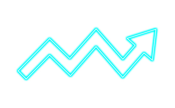 Neon blue zigzag arrow icon isolated on transparent background