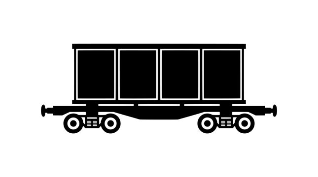 Black silhouette of a freight train car, railway wagon isolated on white background