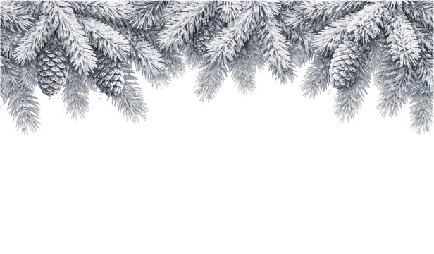 PNG Frosted pine branches winter illustration.
