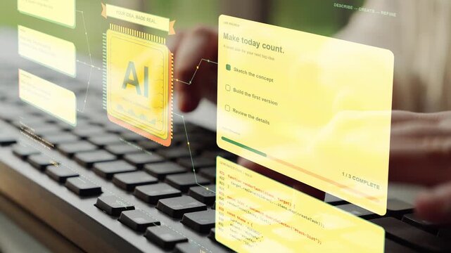 Vibe coding combines an app idea with generated program logic, using a task planner interface to illustrate the connection between requests and software behavior.