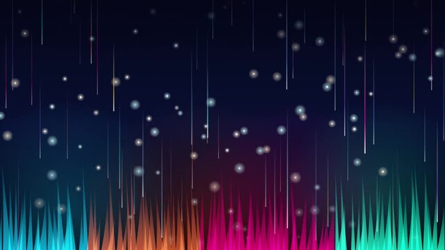 Digital sound waves and falling particles on a dark background audio visualization equalizer bars music frequency abstract light glowing particles audio visualization equalizer bars music