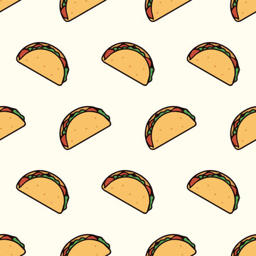 Seamless Cartoon Taco Pattern Vector Illustration
