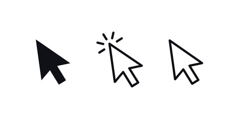 Cursor mouse click icon set featuring click arrow icons and computer mouse cursor symbols for web and application interface design.  © Nisar
