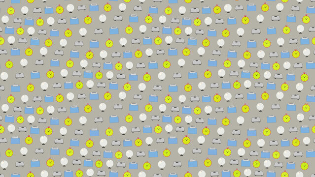 Seamless pattern of clocks, scales, and file folders