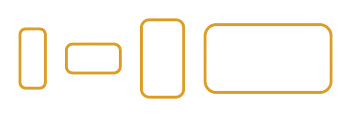 Obraz premium Golden rounded rectangular frame set with varied horizontal and vertical proportions, clean outlined borders, and minimalist geometric design on white background.