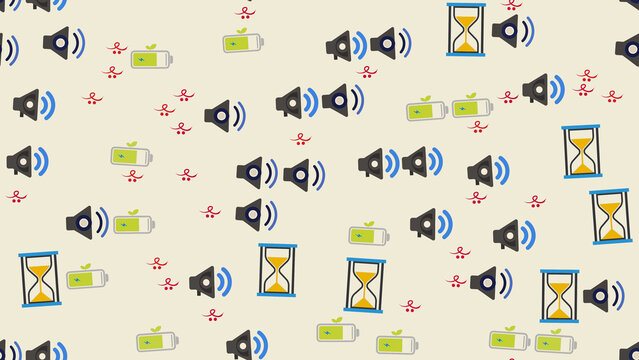 Speaker, Battery, and Hourglass Icons Pattern