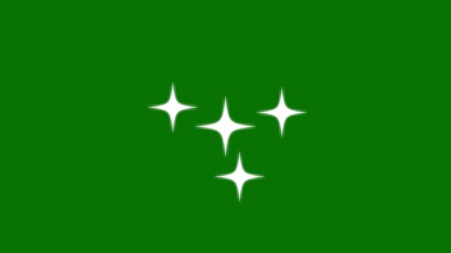 Twinkling star, vector glowing star light effect doodle style on green screen chroma Key, twinkle sparkle stars animation, white cartoon, Glow twinkle movement timeline.4k