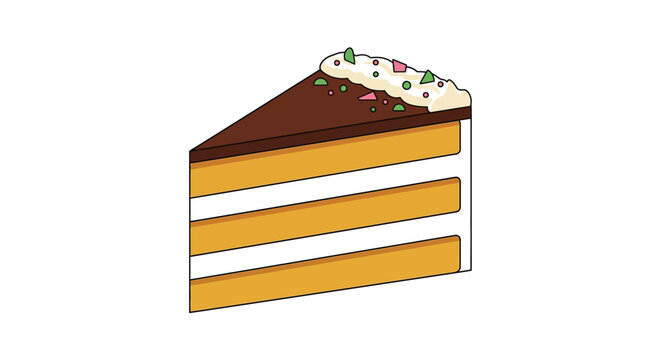 Chocolate cake slice with cream and sprinkles vector illustration