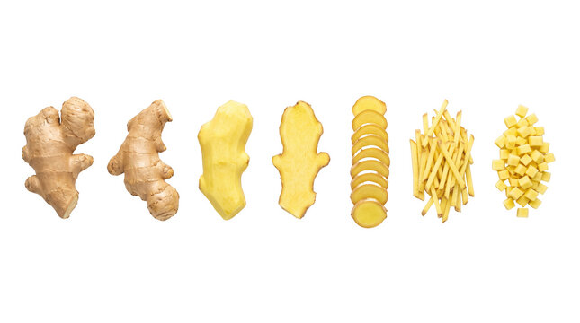 Fresh ginger root isolated on white background with copy space, food design element template for marketing presentation, banner and advertising mockup