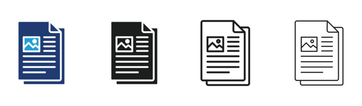 Set of document icons with image placeholder, vector illustration of file with picture sign, paper sheet with photo icon, flat design style