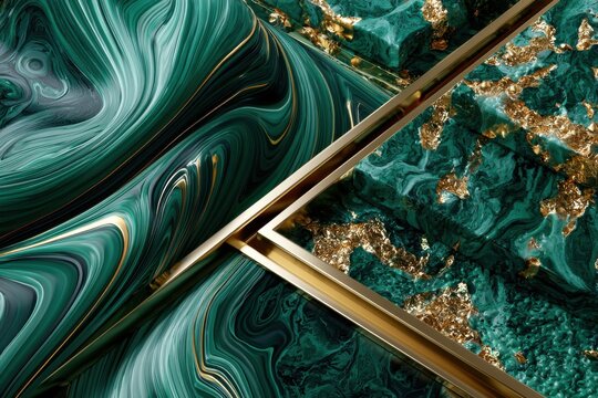 Fluid Emerald Green With Gold Lines Design