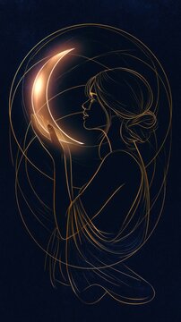 Mystical Woman Holding a Glowing Moon in Art