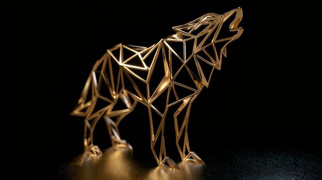 Minimalist Gold Ink Howling Wolf Design