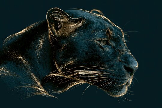 Sleek Black Panther Side Profile With Gold Outline