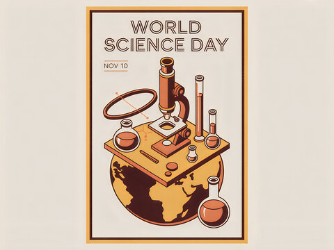 World science day vintage illustration with microscope and globe