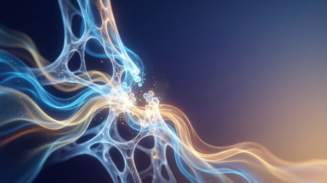 Neural network osteoporosis research visualized through glowing organic structure and flowing light evoking scientific discovery and medical