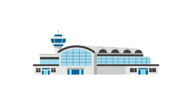 Modern Airport Terminal Building with Control Tower - Isolated Illustration