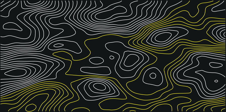 Abstract mixed yellow and white topographic map line pattern on dark background with contour lines mixed color geographic data terrain mapping landscape contour geometric lin