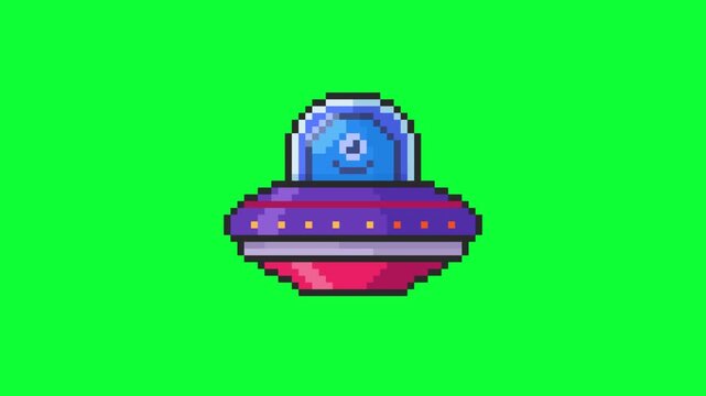 Pixel Art UFO Alien Animation on Green Screen