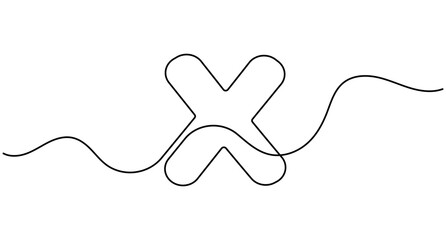 Obraz premium Letter x continuous line art, bold single line typography design, editable stroke, minimal outline vector illustration
