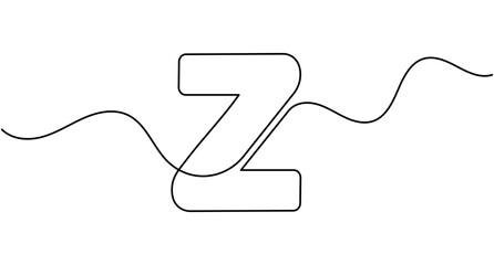 Obraz premium Letter z continuous line art, single line drawing, editable stroke minimal outline vector illustration