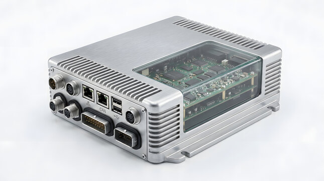 Automotive electronic control unit with exposed circuit board and multiple connectors for vehicle computer technology and embedded systems
