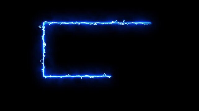 Electric blue glowing rectangle forming with pulsating energy in a dark void
