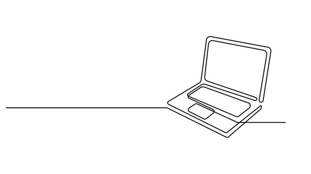 laptop continuous one line drawing animation, Animated self drawing Continuous one line drawing of Laptop, computer, line drawing, outline icon, technology symbol.