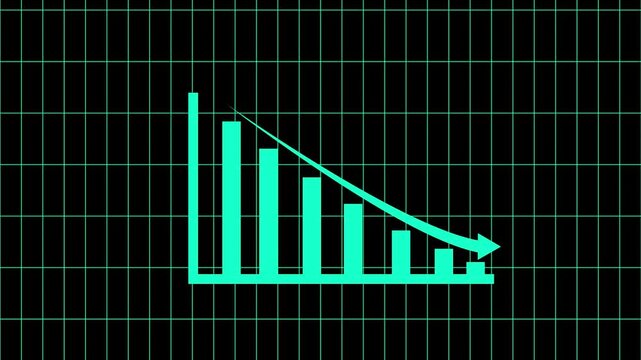 Declining Bar Graph Animation with Digital Grid Background Showing Financial Downturn