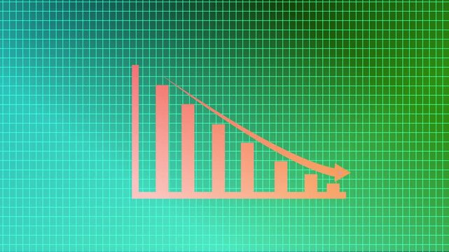 Declining Bar Chart Animation in Green and Blue Gradient with Textured Background