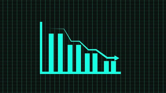 Turquoise Bar Graph Declining Over Time During Digital Data Analysis