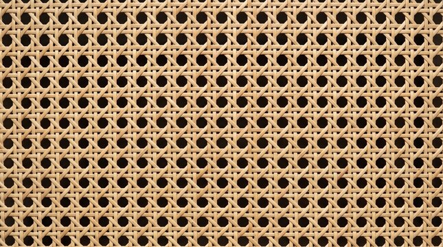Natural rattan cane webbing texture with octagonal open weave pattern