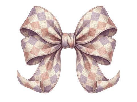 Decorative fabric bow with a soft checkered pattern