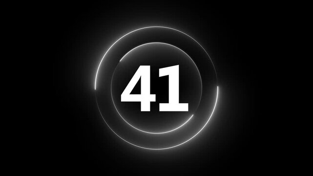 Minimalist neon countdown timer 41 seconds with glowing circular loading animation forty-one