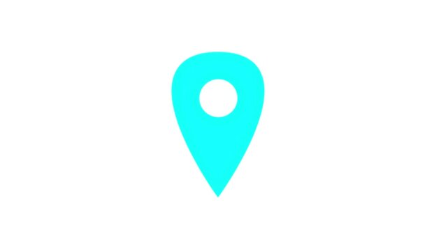 Turquoise location pins on a clean white and black striped background with subtle motion