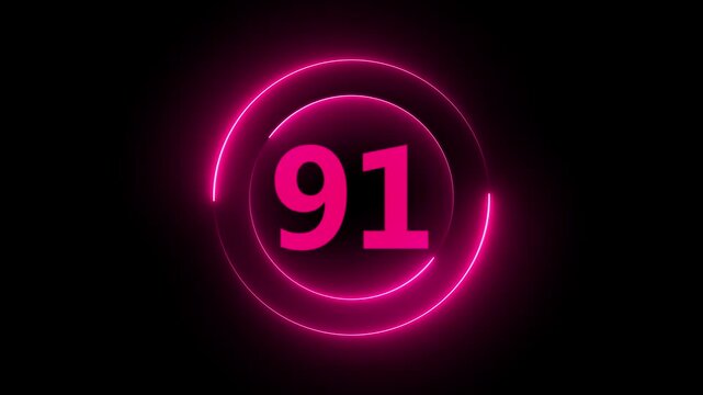Neon pink number 91 countdown timer with glowing circular loading progress bar on black background