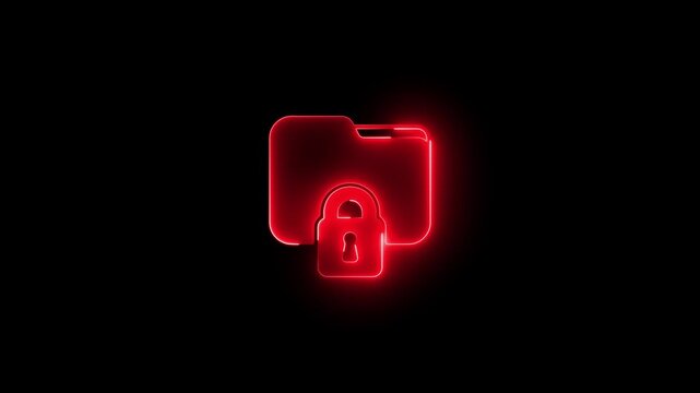 Neon red glowing locked folder animation for cybersecurity and data protection concepts privacy digital security