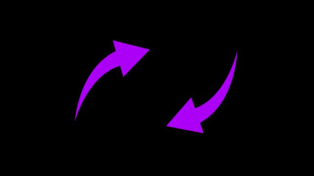 Animated purple arrows rotating in a circular motion against a black background representing cycles and continuity