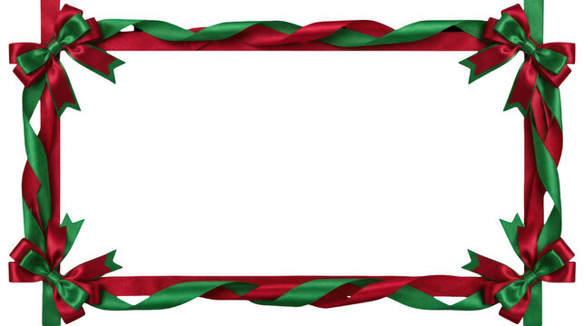 Red and green festive ribbon frame for christmas holiday projects with copy space.