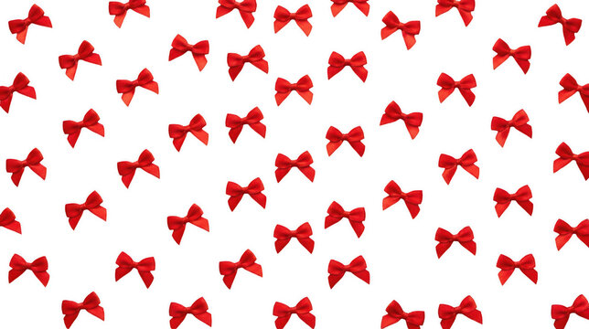 Seamless pattern of scattered red satin bows creating festive background for celebration and gift design.