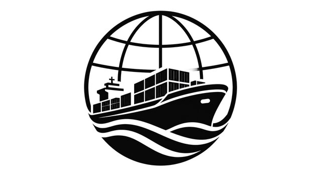 shipping logo featuring a cargo ship inside a globe