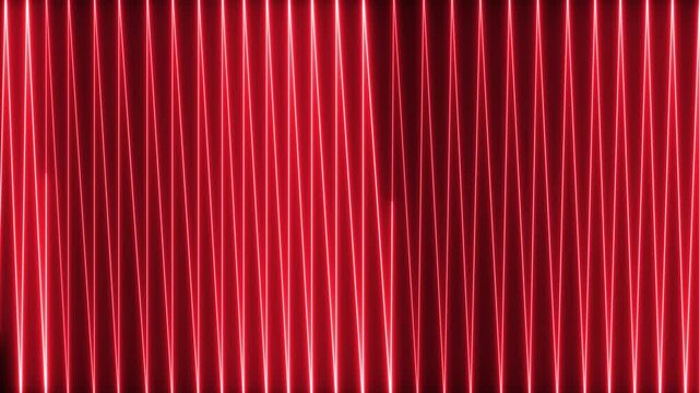 Red neon zigzag lines motion background, abstract electric pulse wave pattern glowing