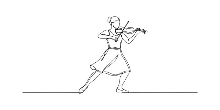 Continuous line drawing of a woman playing the violin
