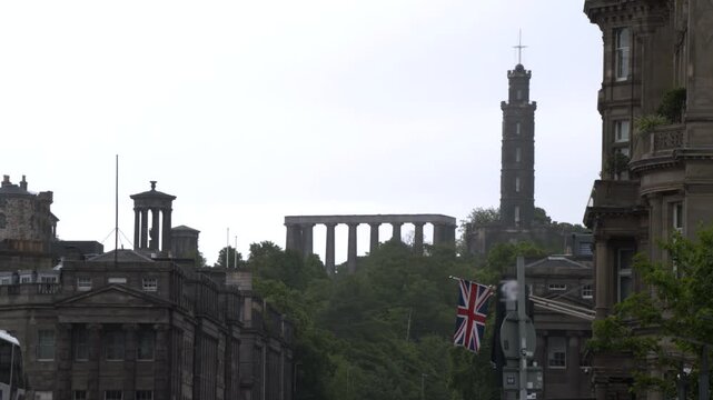 Calton Hill viewed from Edinburgh city center, Scotland