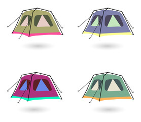 Four colorful camping tents isolated on a transparent background © Sneha
